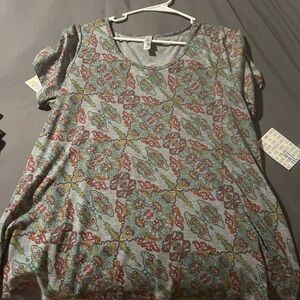 LuLaRoe Green and Pink Boxy Short Sleeve T-Shirt